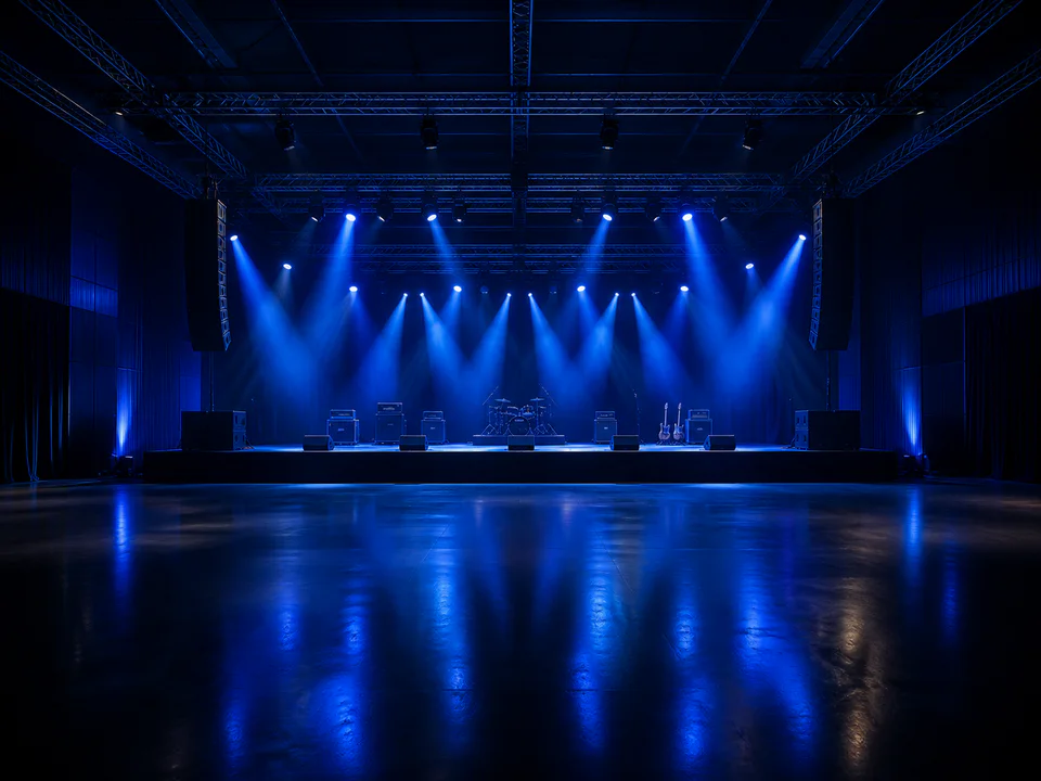 Início 10 Palco de evento com iluminação azul